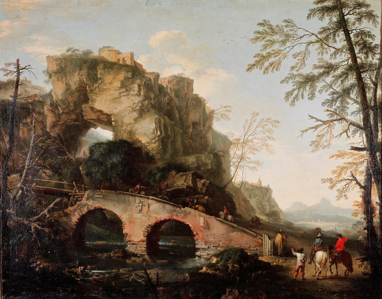 Silta katkeaa Salvator (Salvatore) Rosan (1615-1673) maalaus 1640 noin. Himmeä. 106x127 cm Firenze, Palazzo Pitti, Galleria Palatina tekijältä Salvator Rosa