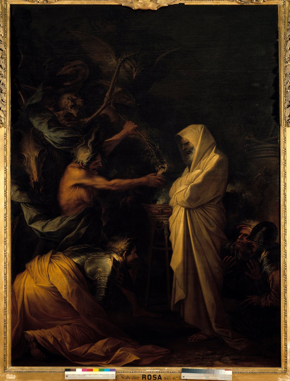 Samuelin varjo esiintymässä Saulissa Salvator (Salvatore) Rosan (1615-1673) Pythonisse of Endor Paintingissa noin 1668 su. 2,73 x 1,93 m tekijältä Salvator Rosa