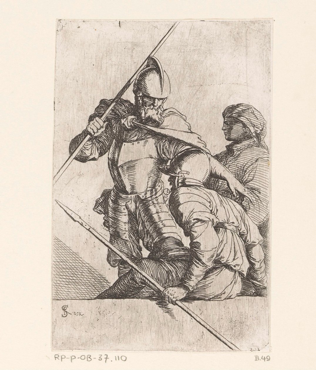 Kaksi sotilasta ja hahmo turbaanilla Pienet hahmot (sarjan nimi) Figuriini (sarjan nimi) tekijältä Salvator Rosa