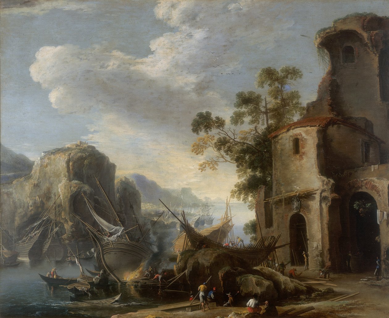 Näkymä lahdelle, Salvatore Rosan työ, konservoitu Galleria Estense Modenassa tekijältä Salvator Rosa