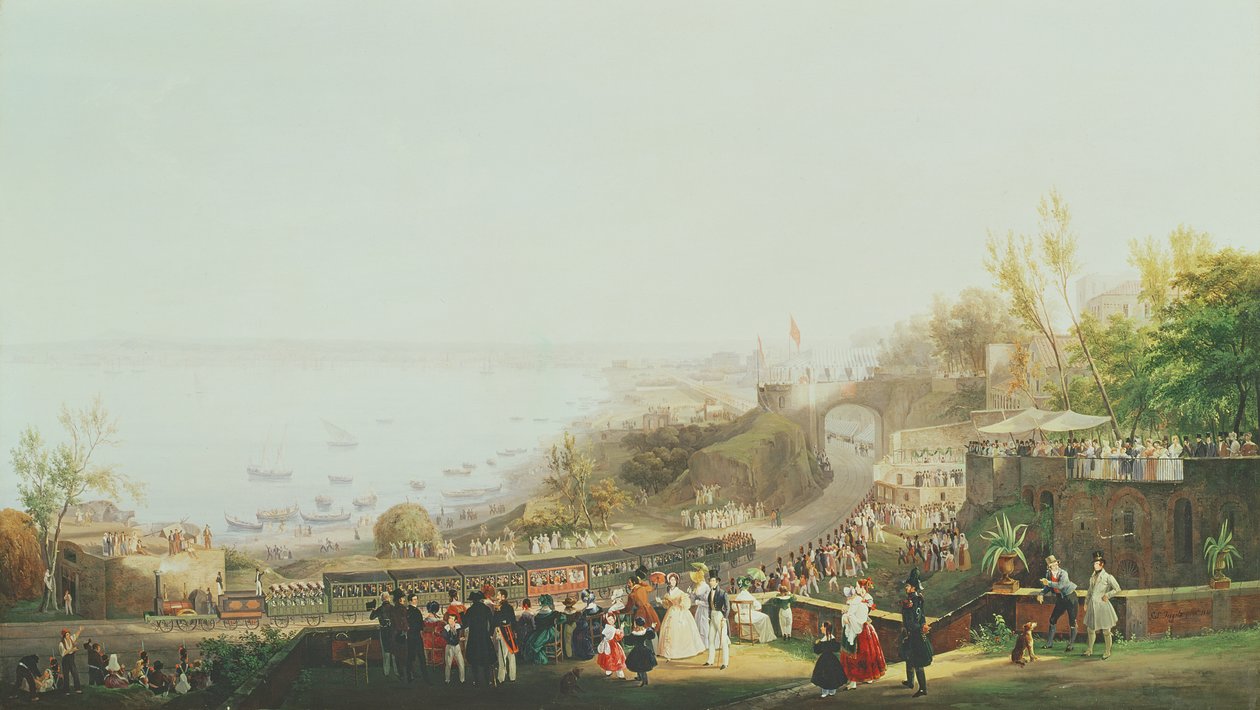 Napoli-Portici-rautatien avaaminen vuonna 1839 (katso myös 352322) tekijältä Salvatore Fergola
