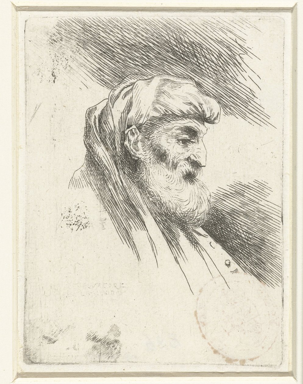 Vanhan miehen pää, jolla on parta Pieni tutkimus päistä itämaisilla päähimmeillä (sarjan nimi) tekijältä Salvatore Castiglione (signed by artist)
