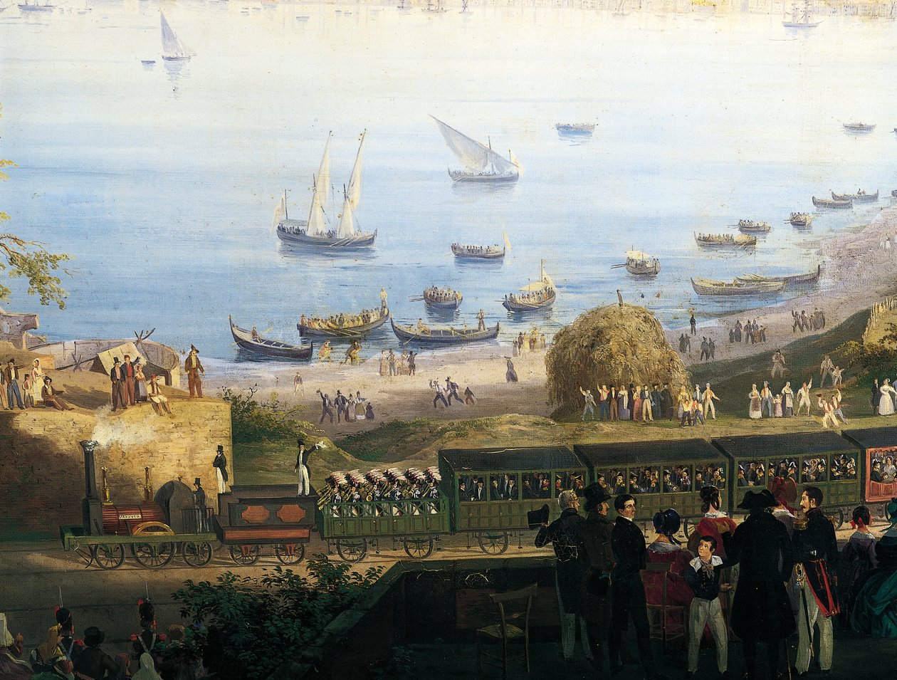 Ensimmäisen junan saapuminen Napolista Portici-linjalle Granatellon asemalle tekijältä Salvatore Fergola