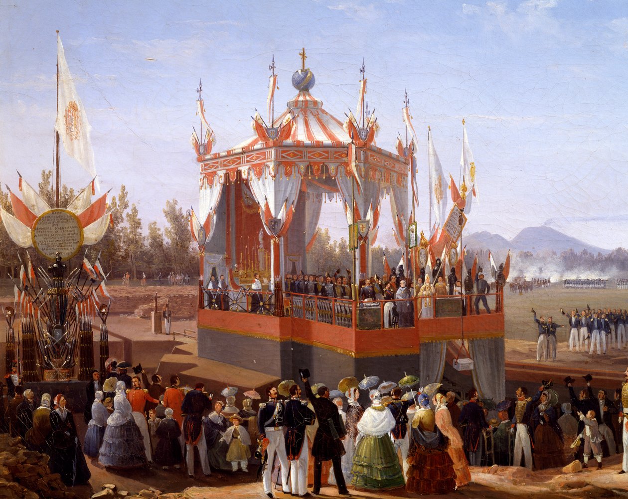Francis I ja Maria Isabella osallistuvat viralliseen seremoniaan Napolin Arsenalissa, kirjoittanut Salvatore Fergola (1799-1874), Detail, Italia tekijältä Salvatore Fergola