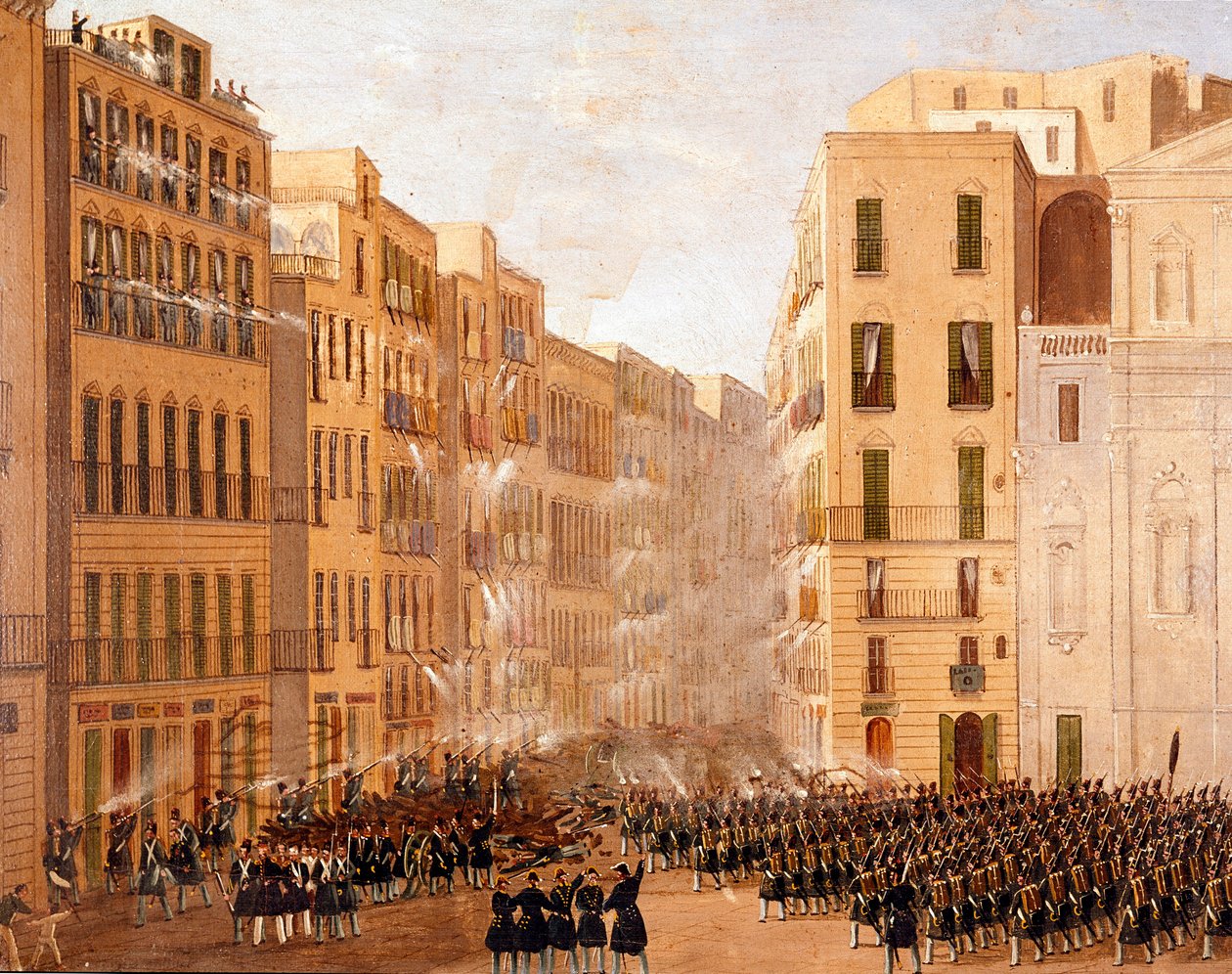 Bourbon-armeija reagoi kapinoita vastaan Napolin toukokuussa 1848 Yksityiskohta. Salvatore Fergolan (1799-1877) maalaus Napoli, Museo Nazionale di San Martino tekijältä Salvatore Fergola