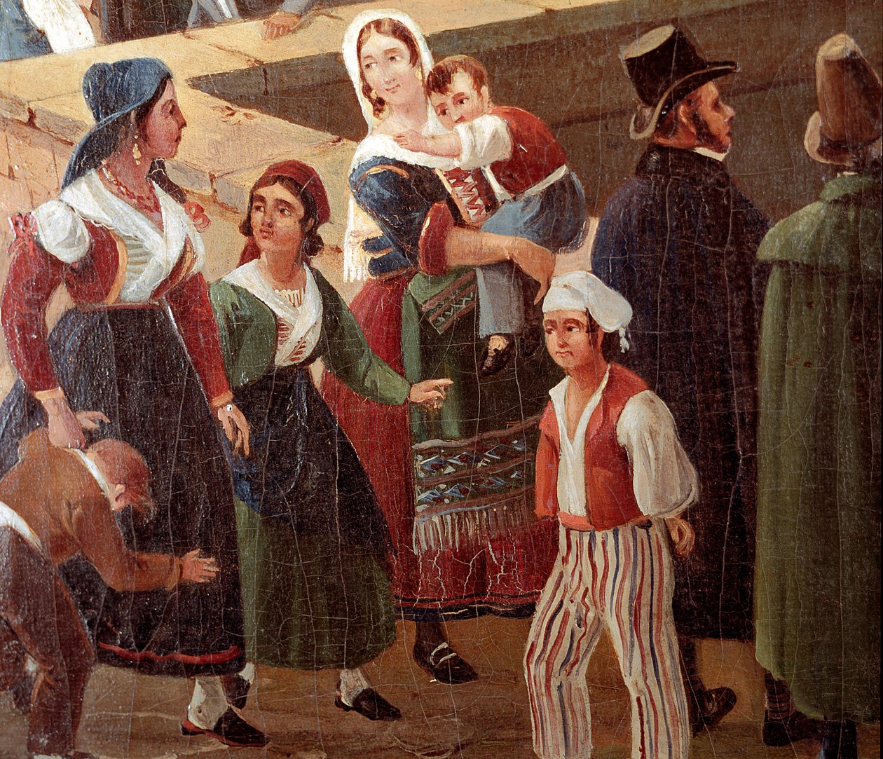 Perinteiset napolilaiset puvut: tavalliset ihmiset Yksityiskohta Salvatore Fergolan (1799-1877) maalauksesta 1859 San Martinon kansallismuseo Napoli tekijältä Salvatore Fergola