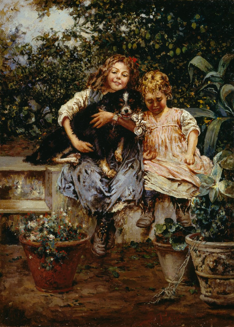 Kolme ystävää, Salvatore Postiglione (1861-1906), öljy kankaalle, 53,5x38 cm tekijältä Salvatore Postiglione