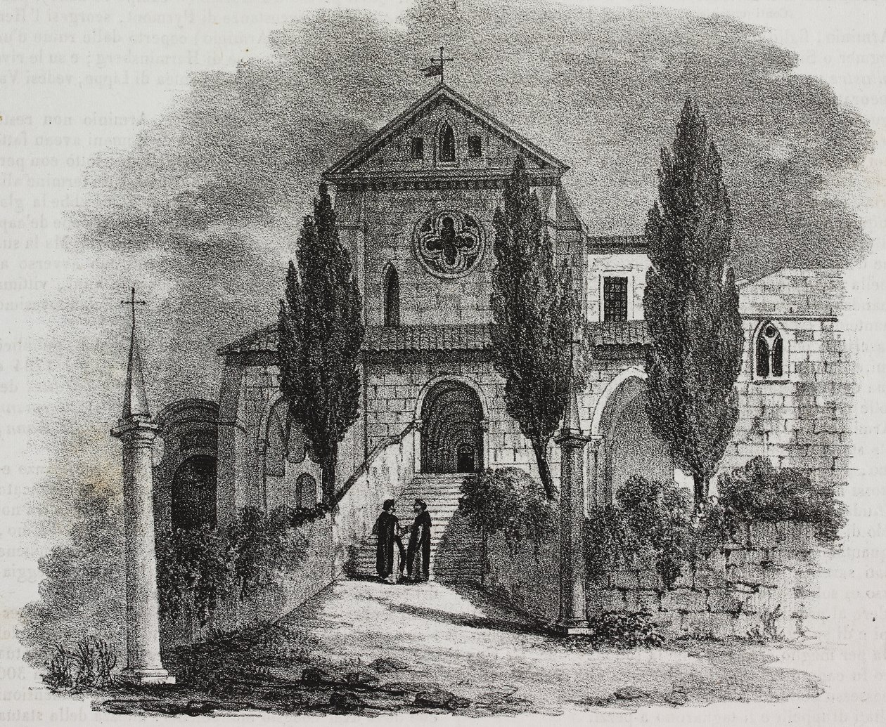 Casamari-luostari, Veroli, Lazio, Italia, litografia Salvatore Puglia Poliorama Pittorescosta, n:o 47, 1. heinäkuuta tekijältä Salvatore Puglia