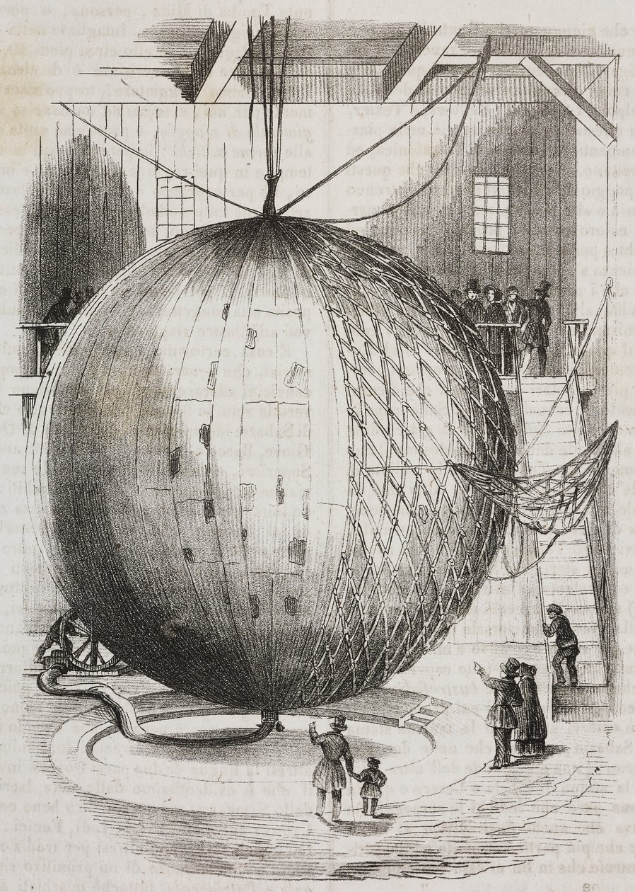 Balão de ar quente de cobre inventado por Edmond Marey-Monge, França, litografia de Salvatore Puglia de Poliorama Pittoresco, n 41, 18 de maio finlandês tekijältä Salvatore Puglia