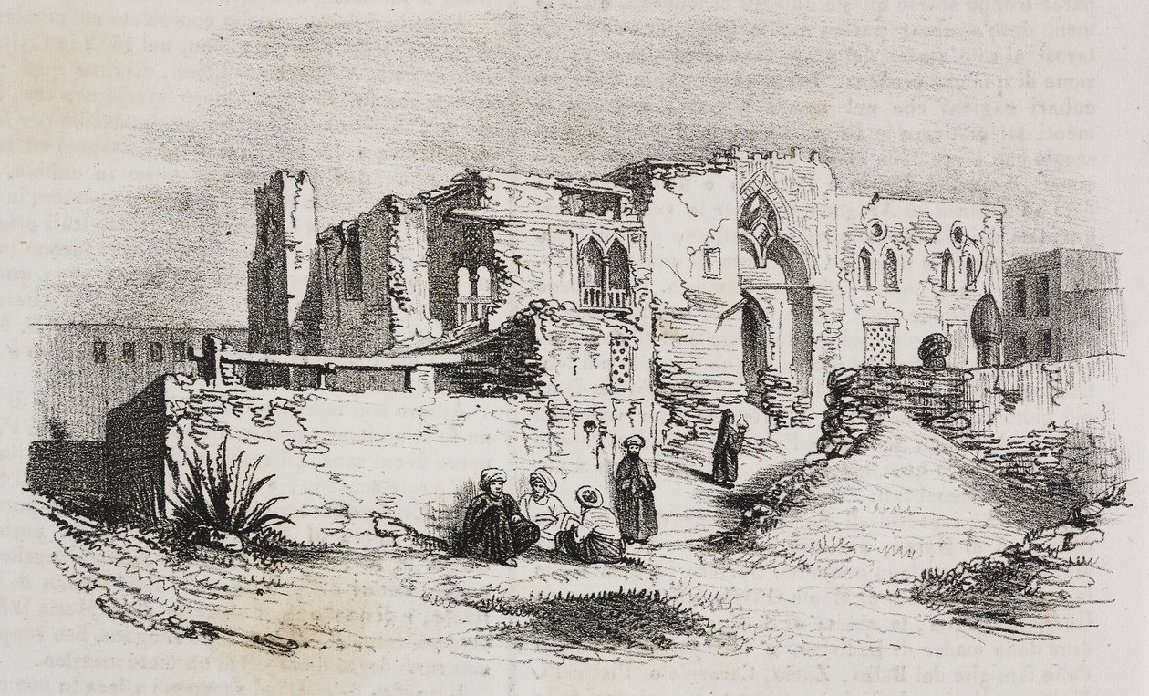 Talo, jossa Ludvig IX vangittiin Mansurassa Egyptissä, Salvatore Puglian litografia Poliorama Pittorescosta, n:o 9, 5. lokakuuta tekijältä Salvatore Puglia