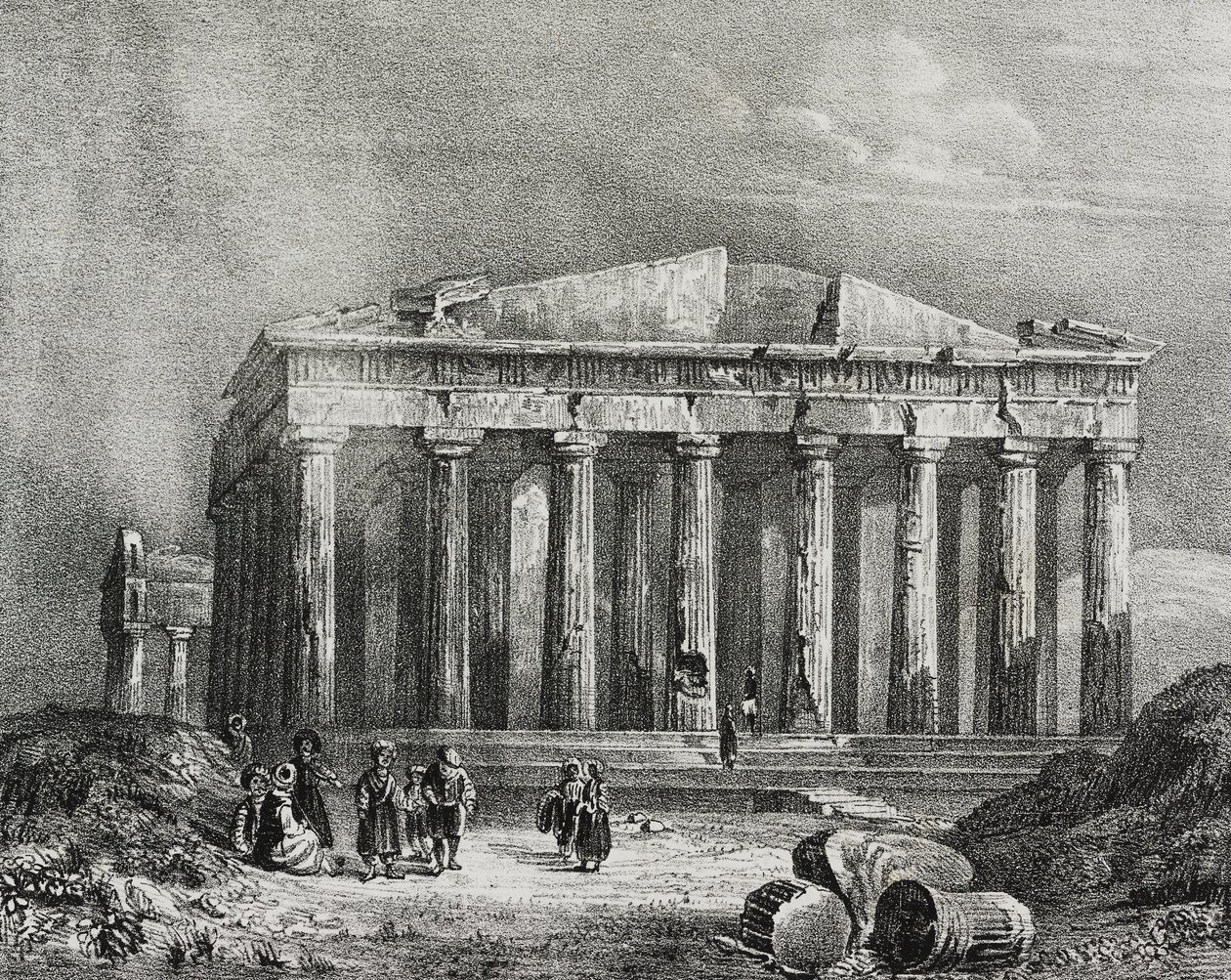 Parthenon, Acrópole de Atenas, Grécia, litografia de Salvatore Puglia de Poliorama Pittoresco, n 32, 19 de março finlandês tekijältä Salvatore Puglia