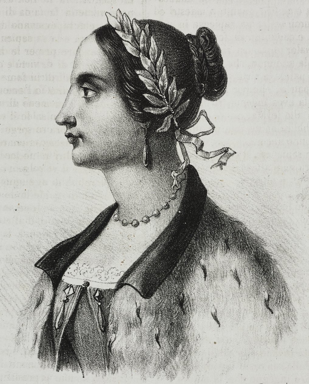 Muotokuva Laura Bassi Veratista (1711-1778), italialainen fyysikko ja akateemikko, Salvatore Puglian litografia Poliorama Pittorescosta, n:o 4, 4. syyskuuta tekijältä Salvatore Puglia