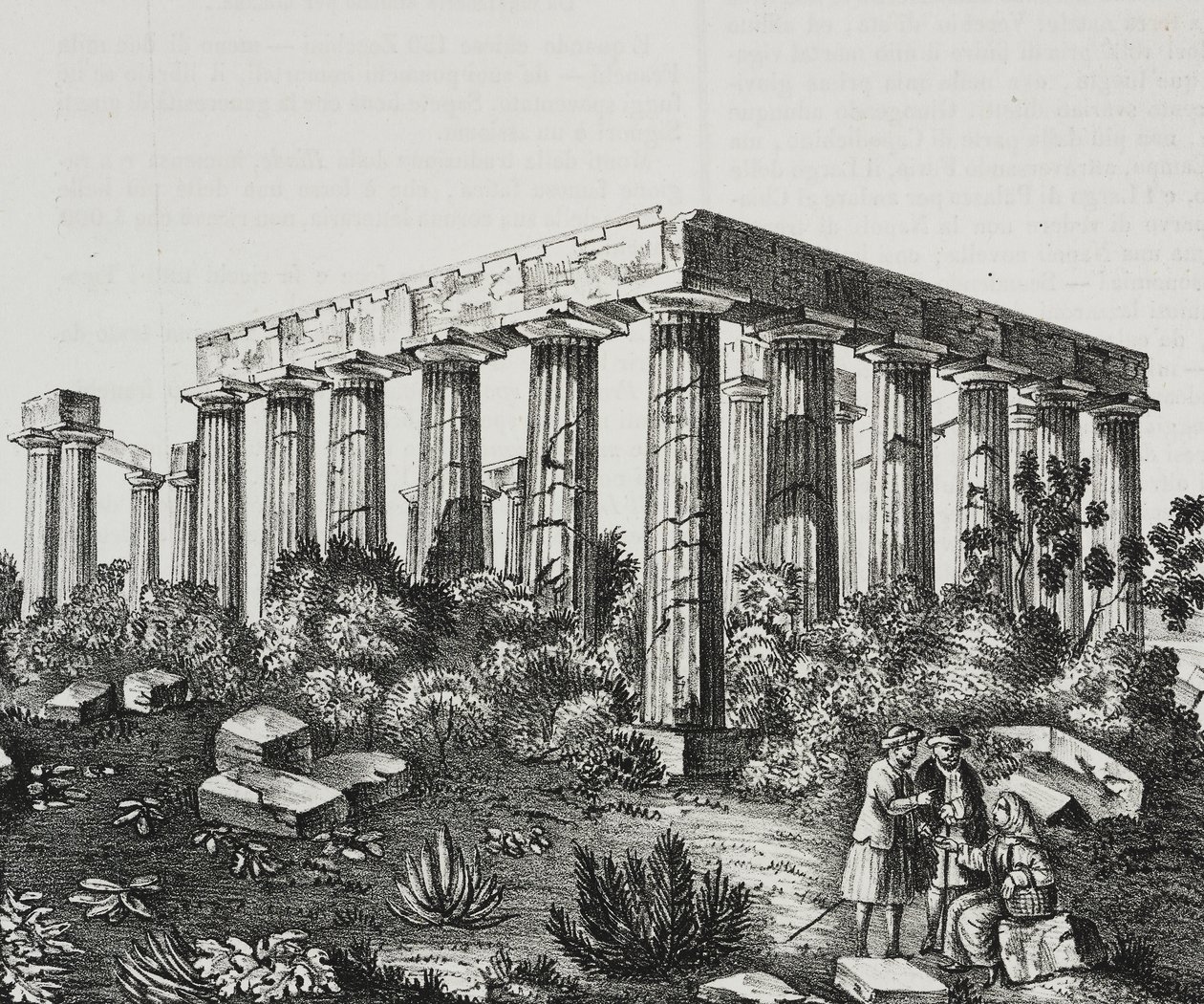 Apollon temppeli Panellenius-vuorella, Kreikka, Salvatore Puglian litografia Poliorama Pittorescosta, n:o 40, 14. toukokuuta tekijältä Salvatore Puglia