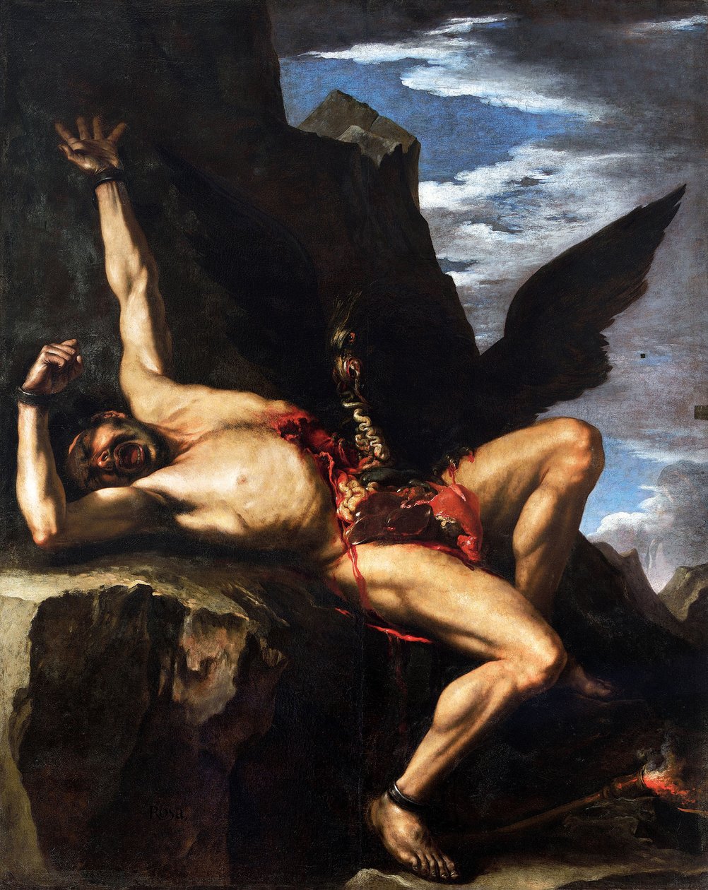 Prometheuksen kidutus, n. 1647-1648. tekijältä Salvatore Rosa