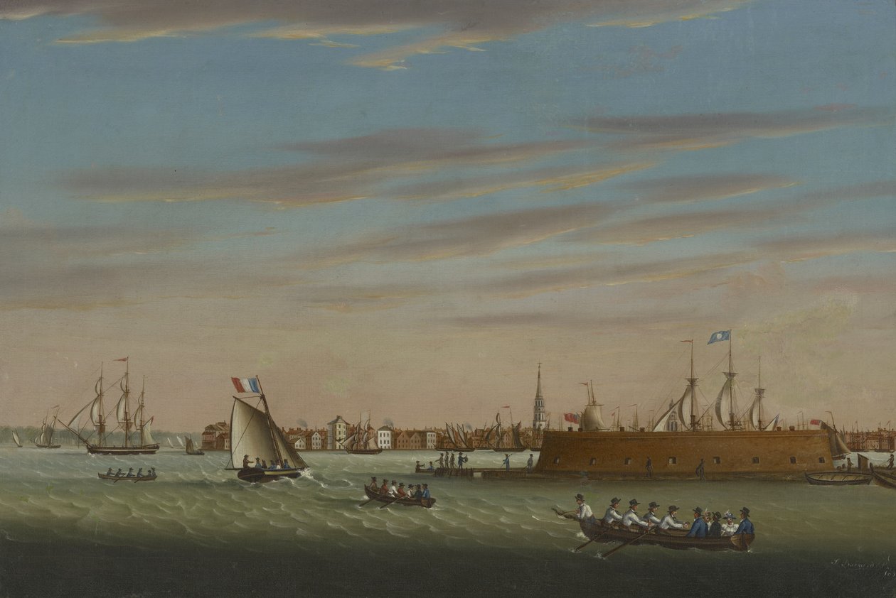 Näkymä Charlestoniin satamasta, 1831 tekijältä Samuel Barnard