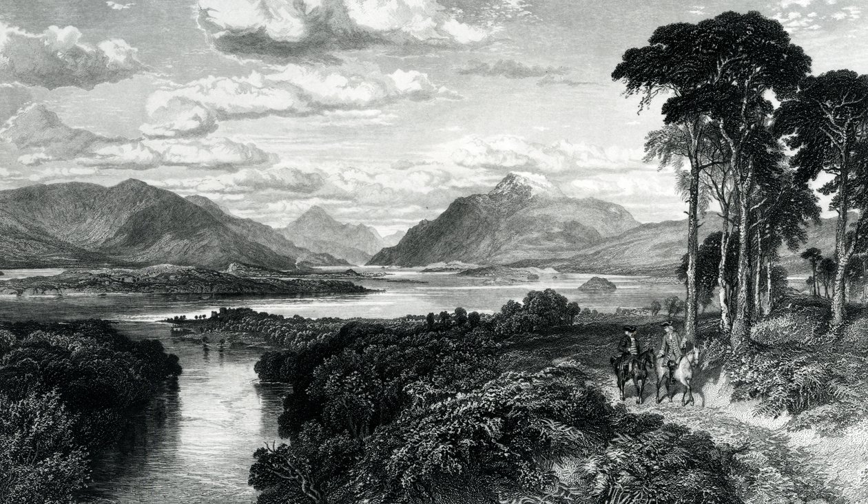 Thomas Brownin kaivertama Loch Lomond teoksesta "Six Engravings in illustration of the Roy Roy for the Royal Association for Promotion of the Fine Arts in Scotland", julkaistu 1868 tekijältä Samuel Bough
