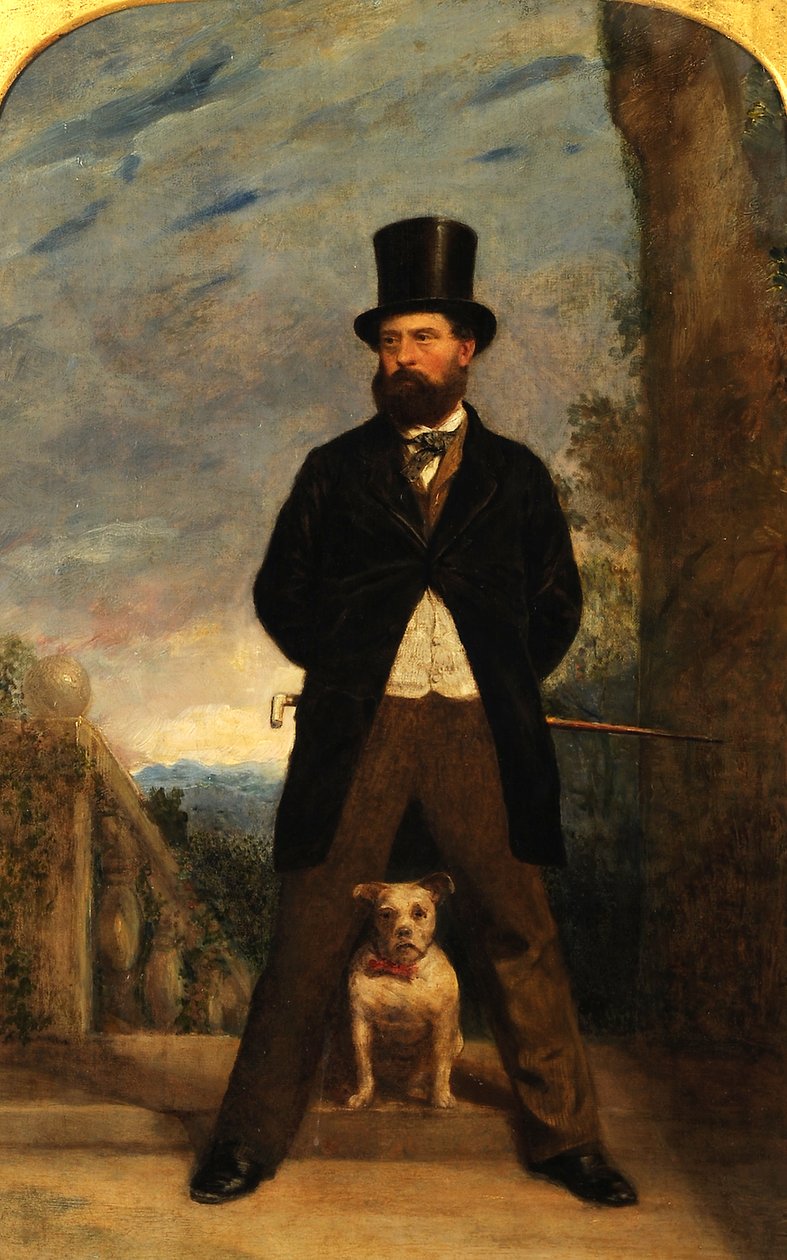 Omakuva koiransa Madame Sacchin kanssa, n. 1866 tekijältä Samuel Bough