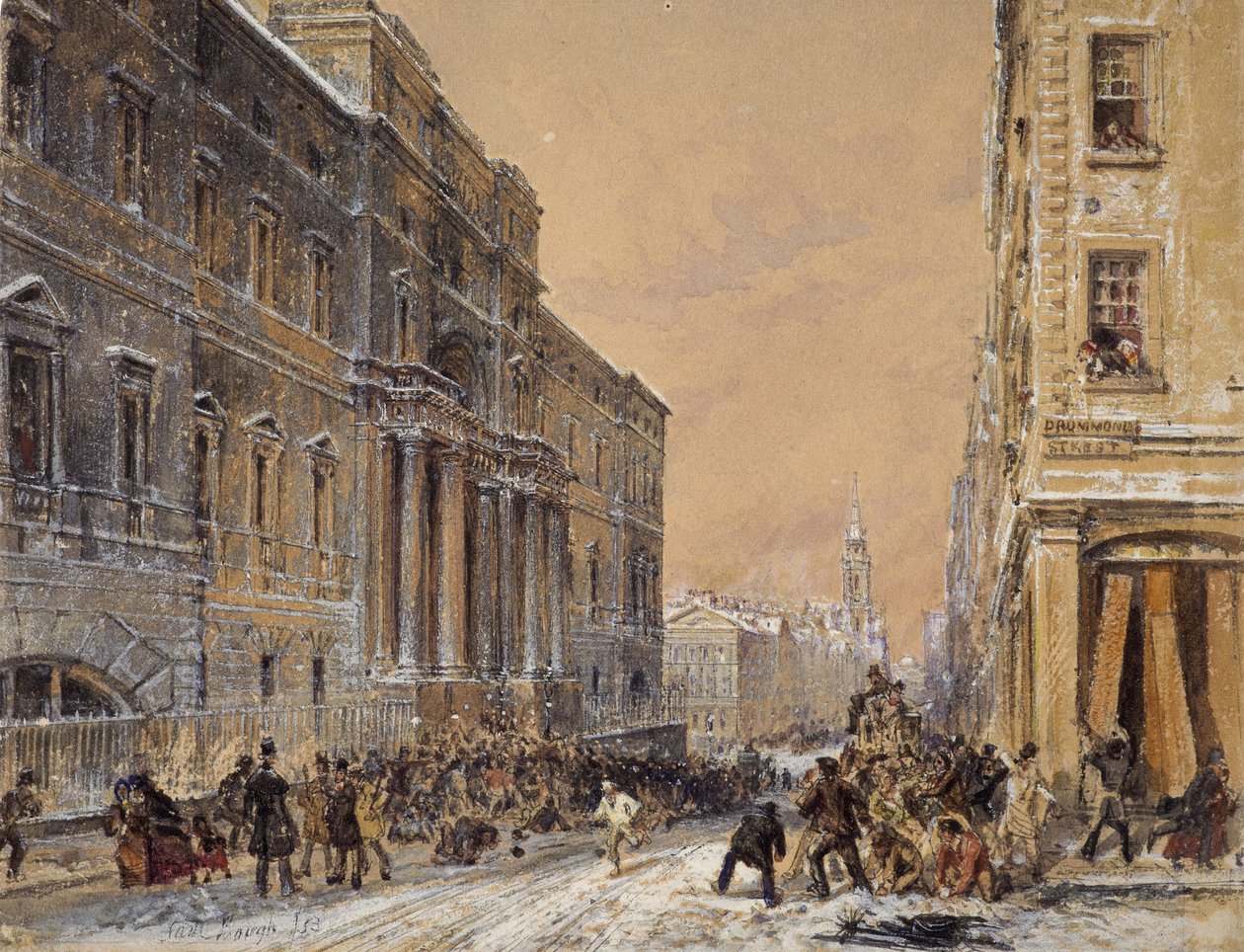 Lumipalloilu Edinburghin yliopiston ulkopuolella tekijältä Samuel Bough