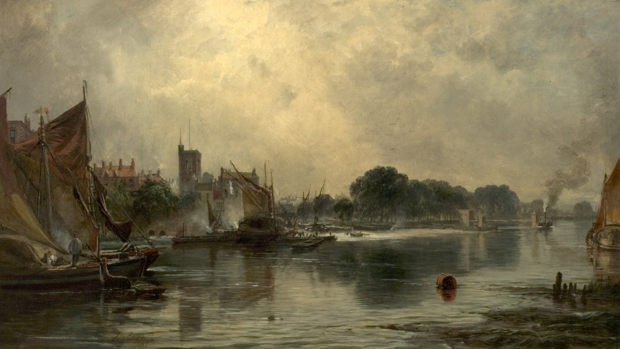 Thames Chiswickissä, Lontoossa, 1865 tekijältä Samuel Bough