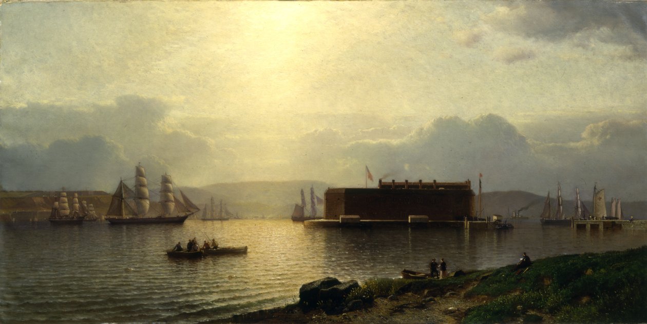 The Narrows ja Fort Lafayette, laivat saapuvat satamaan, New Yorkin satama, 1868 tekijältä Samuel Colman