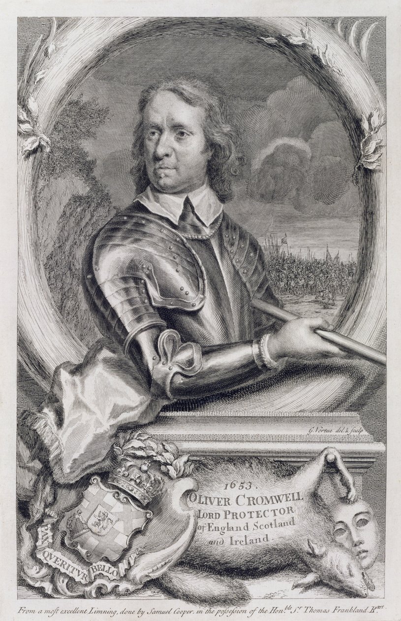 Oliver Cromwell (1599-1658) Englannin, Skotlannin ja Irlannin Lord Protector vuonna 1653, kaiverrus George Vertue (1684-1756) tekijältä Samuel Cooper
