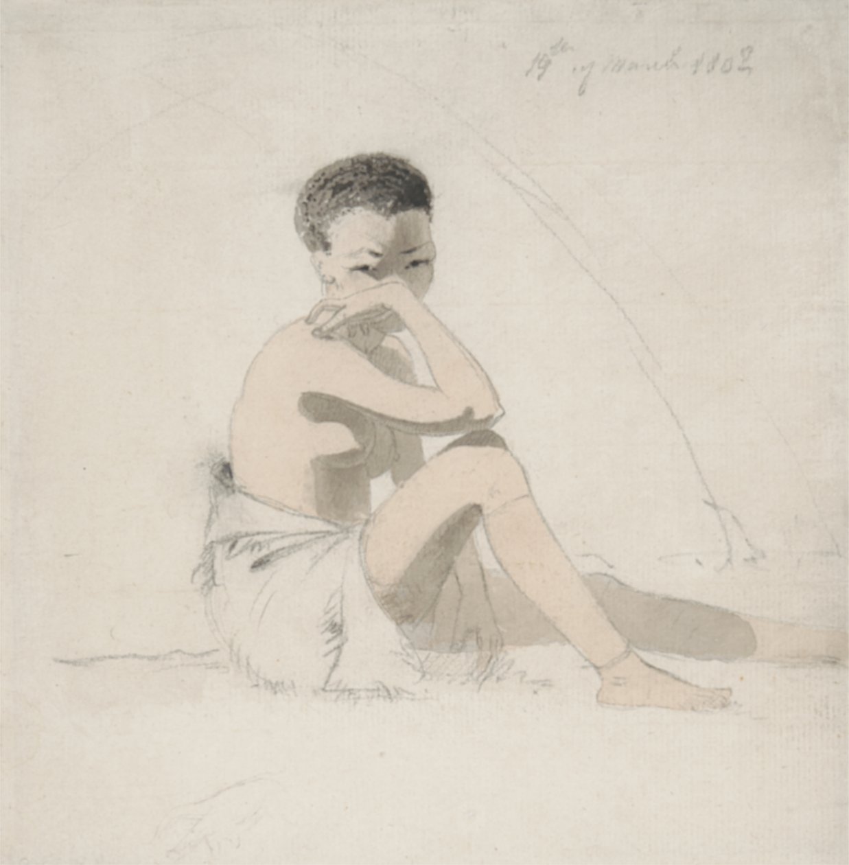 Korah Girl Seated, 1802 (wc ja grafiitti paperilla) tekijältä Samuel Daniell