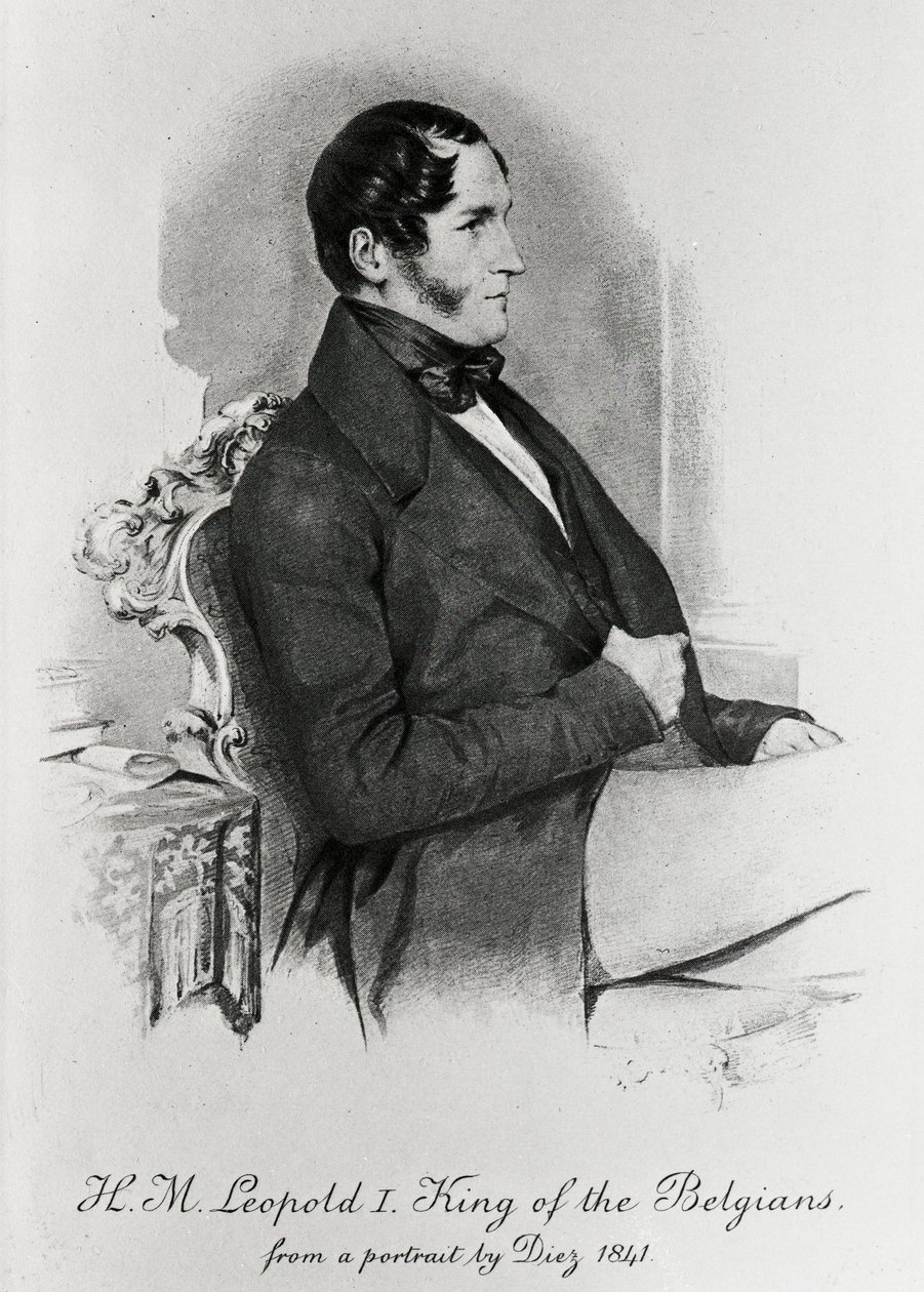 Leopold I, belgialaisten kuningas, muotokuvan jälkeen vuodelta 1840 tekijältä Samuel Diez