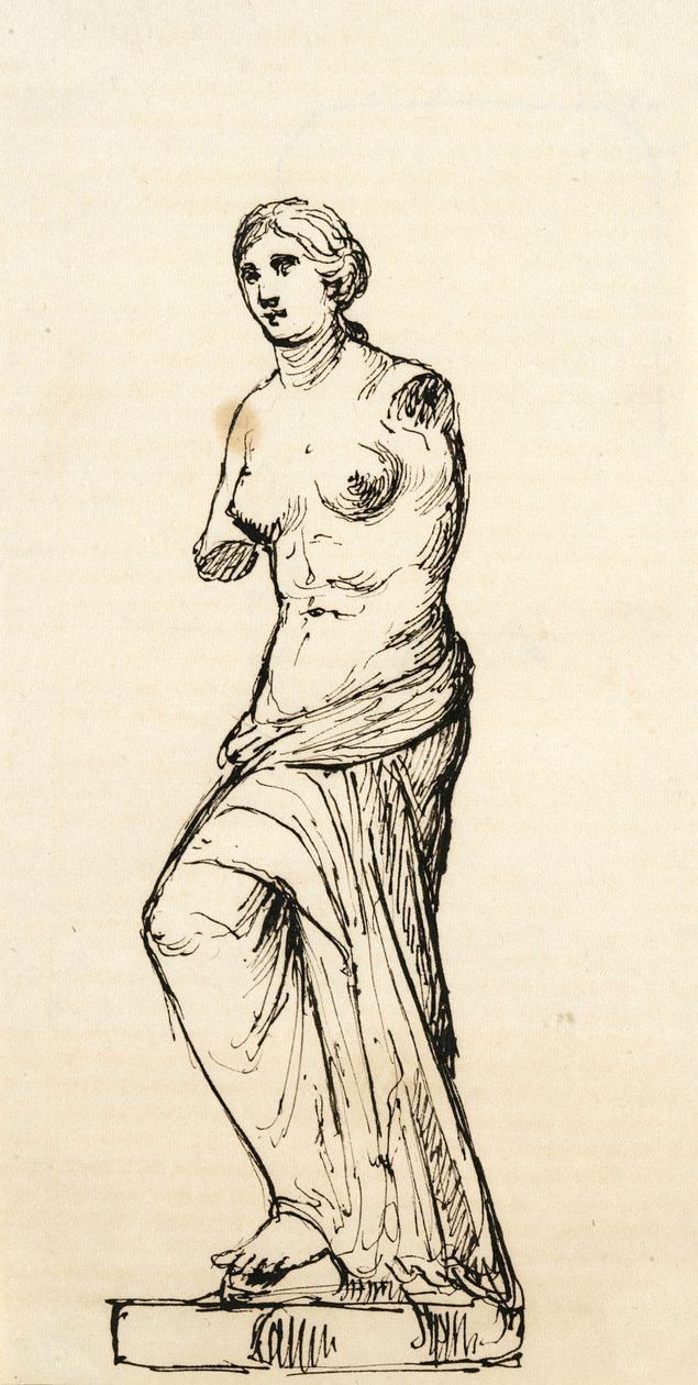 Luonnos Venus de Milon, 1840-42, heittokuvasta (kynä ja musta muste kermanvärisellä kudospaperilla) tekijältä Samuel Finley Breese Morse