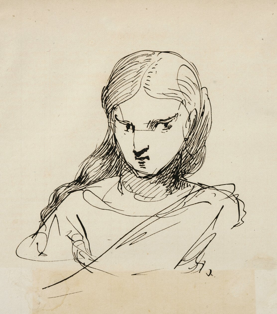 Luonnos naisen rintakuvasta, 1840 (kynä ja tummanruskea muste kermanvärisellä paperilla) tekijältä Samuel Finley Breese Morse