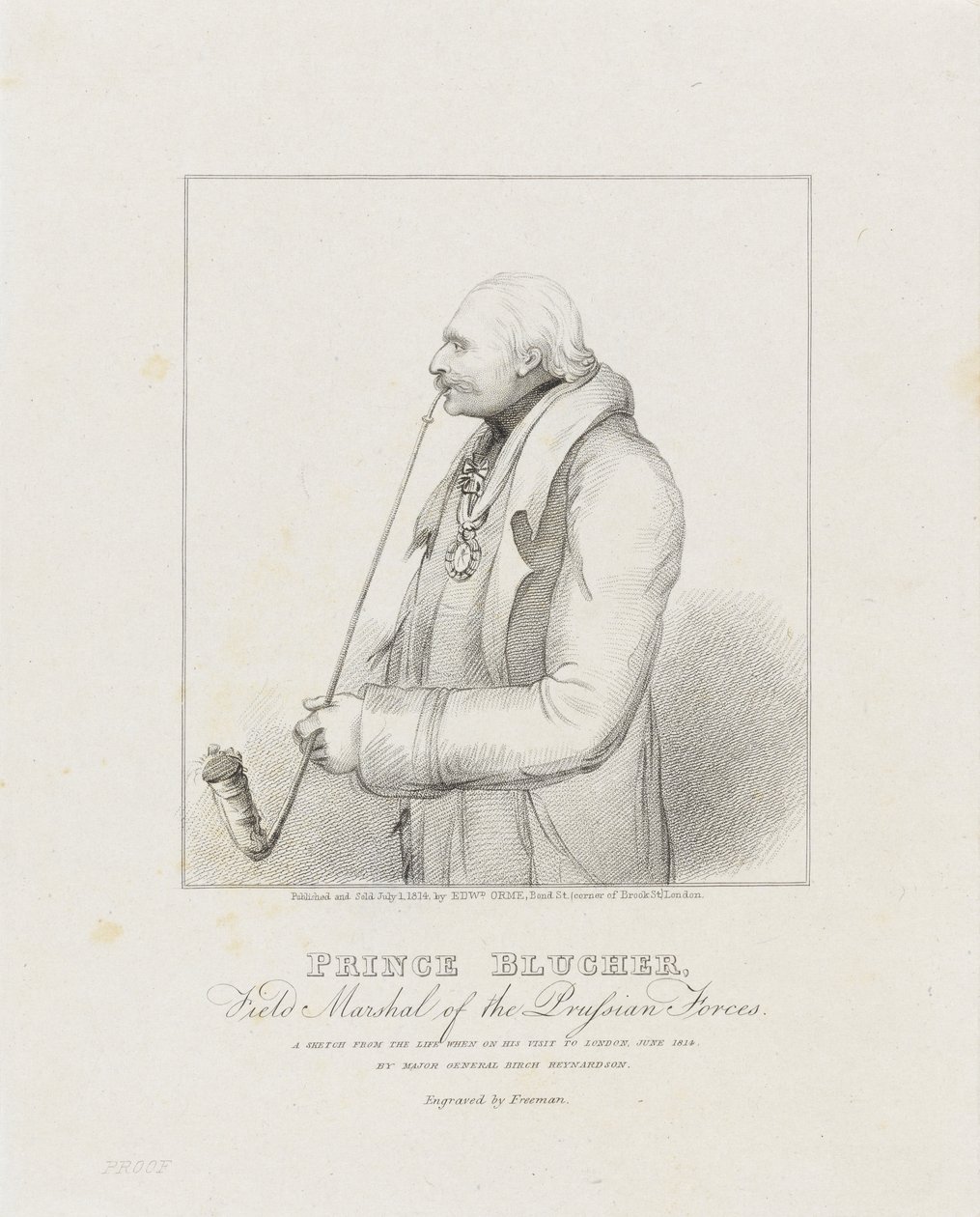 Prinssi Blucher, Preussin joukkojen marsalkka, 1814 (painettu) tekijältä Samuel Freeman