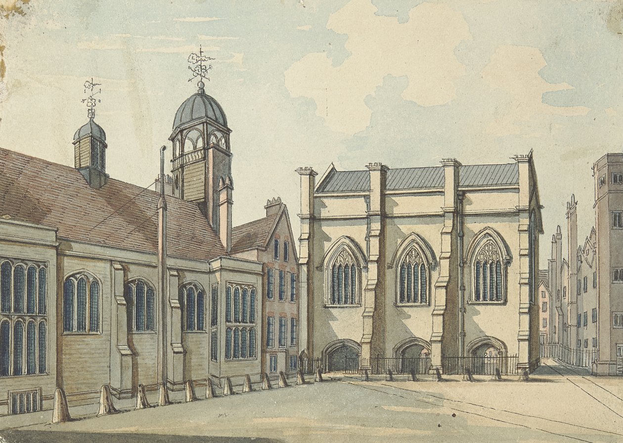 Lincolns Inn Hall ja kappeli (wc kynällä ja musteella grafiitin päällä paperilla) tekijältä Samuel Ireland