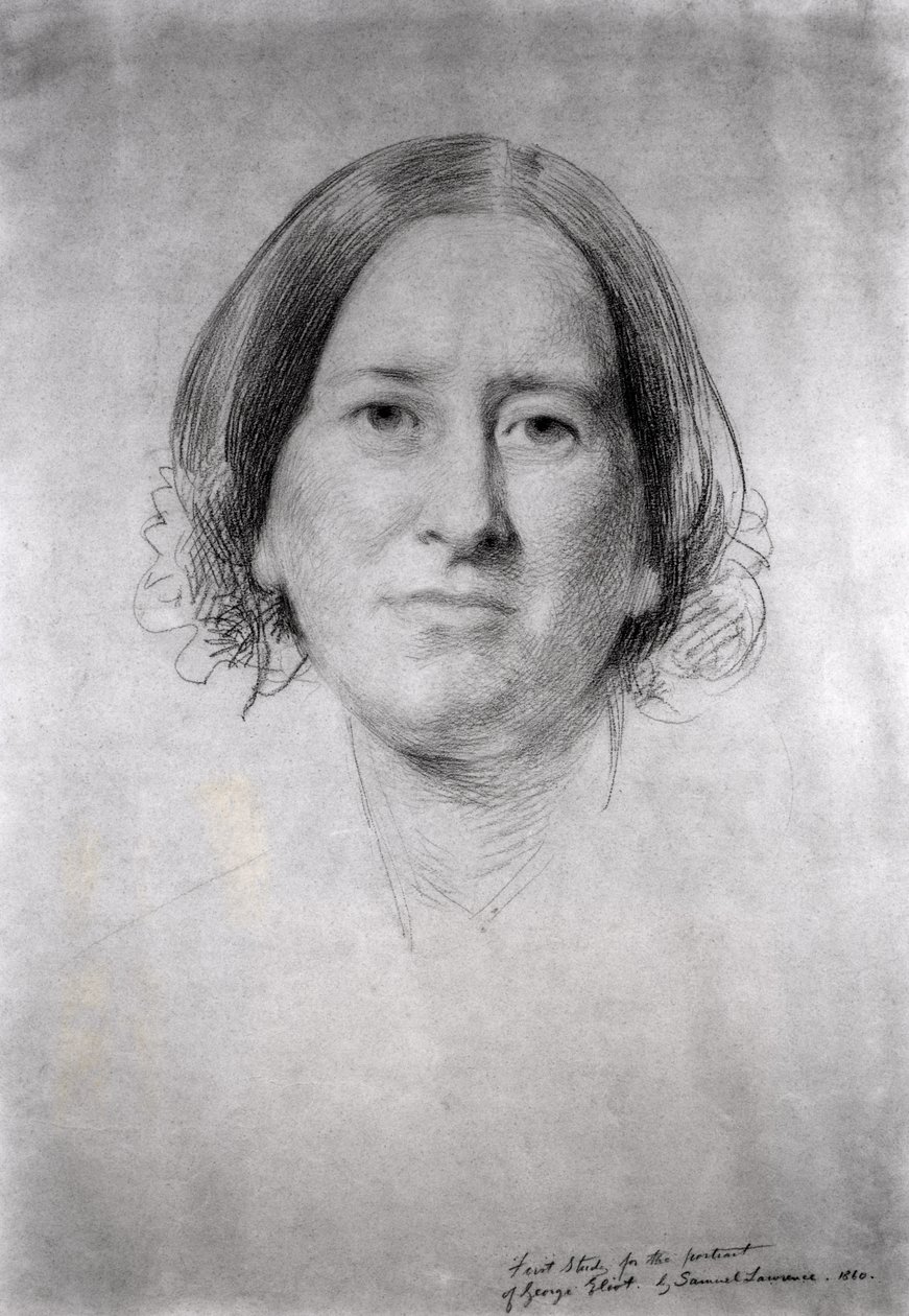 Ensimmäinen tutkimus George Eliotin (Mary Ann Evans) (1819-1880) muotokuvaa varten 1860 tekijältä Samuel Laurence