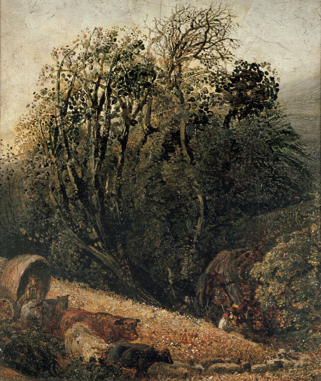 Puiden reunustama viljapelto, 1800-luku tekijältä Samuel Palmer