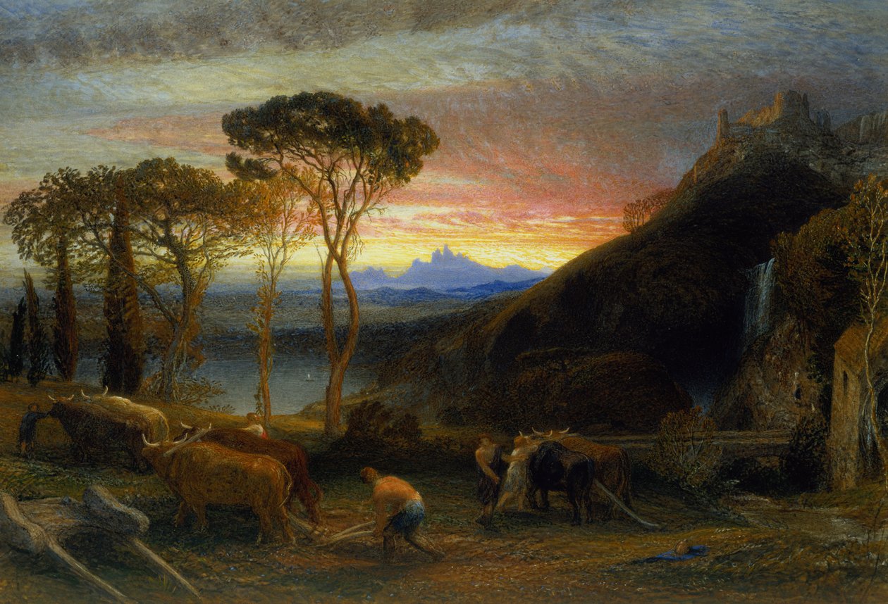 Kuvitus Miltonin Lycidasille (wc ja guassi paperille) tekijältä Samuel Palmer
