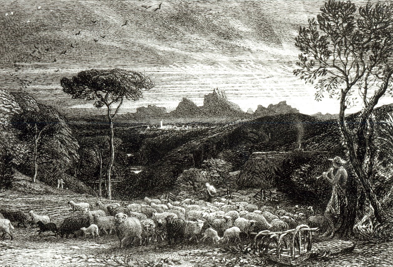 Kannen avaaminen, aikainen aamu, 1880 tekijältä Samuel Palmer