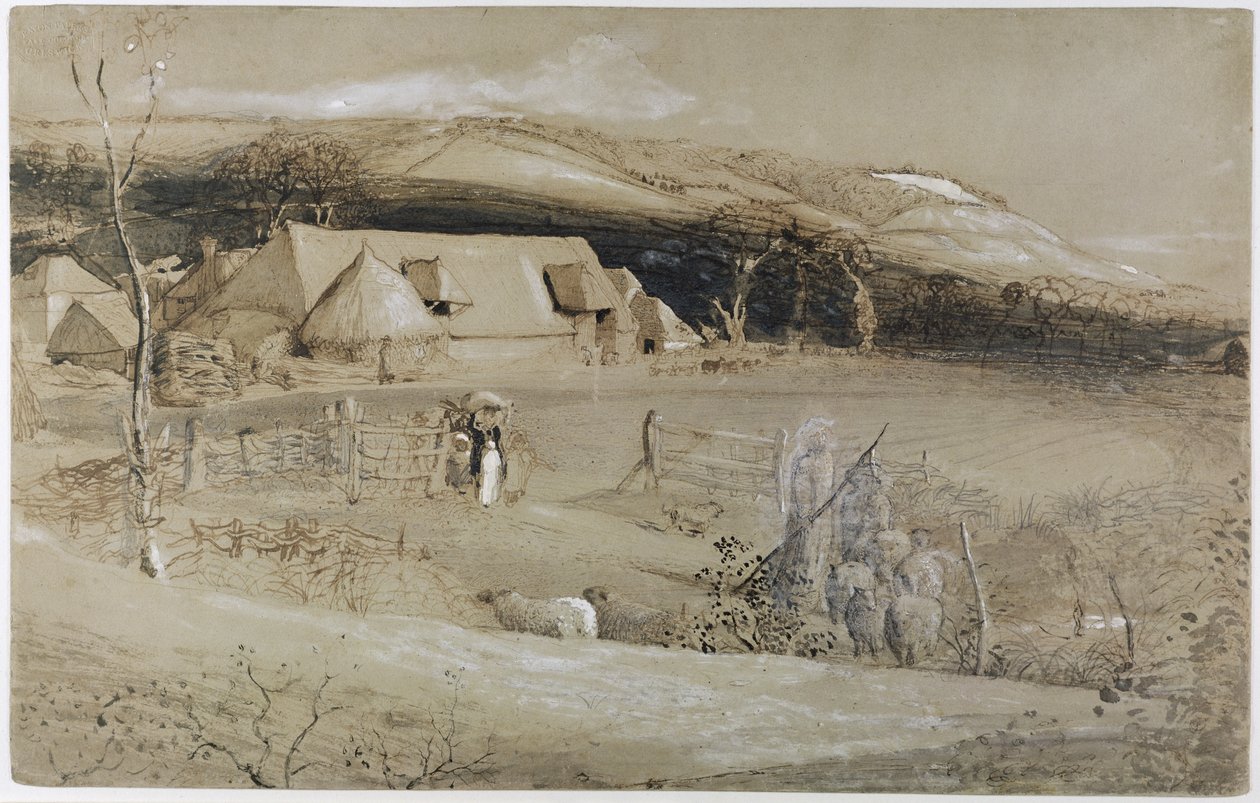 The Valley of Vision (sivellin, mustepesu, vartaloväri ja grafiitti paperille) tekijältä Samuel Palmer