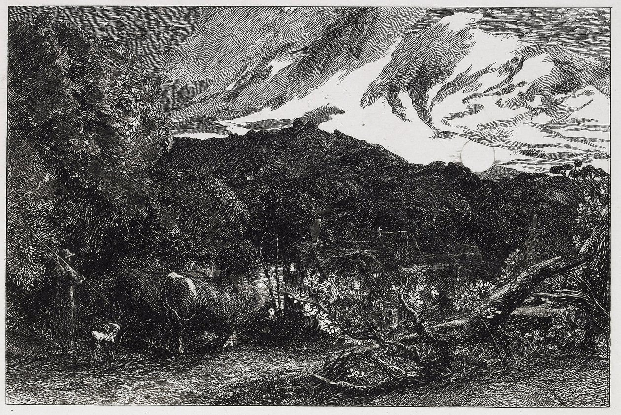 The Weary Ploughman, 1858 (etsaus ja kuivakärki) tekijältä Samuel Palmer