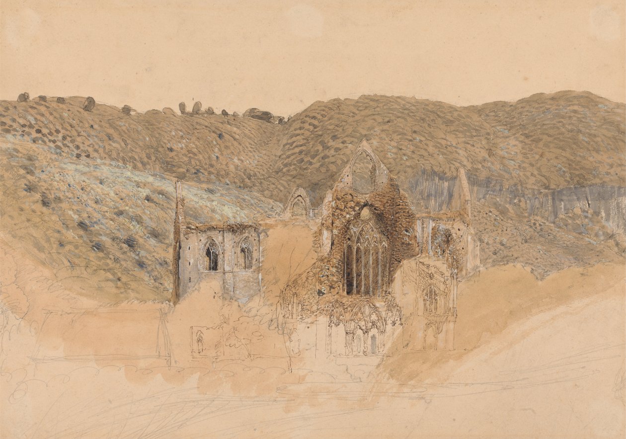 Tintern Abbey, 1835 (wc-guassi kynällä ja musteella ja kynällä paperilla) tekijältä Samuel Palmer