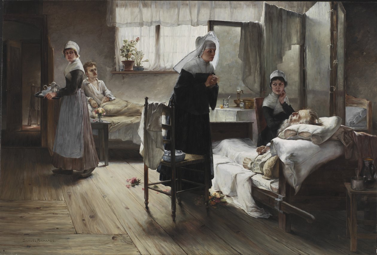 Evangeline löytää kiintyneensä sairaalasta, 1887-89 tekijältä Samuel Richards