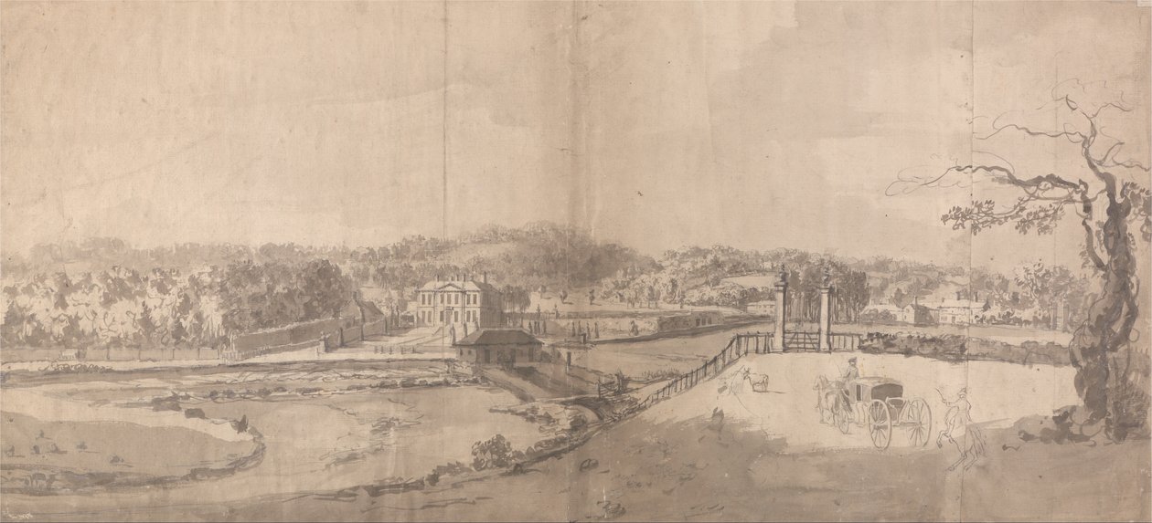 Näkymä Eshott Hallin kartanosta, Yorkshirestä. tekijältä Samuel Scott