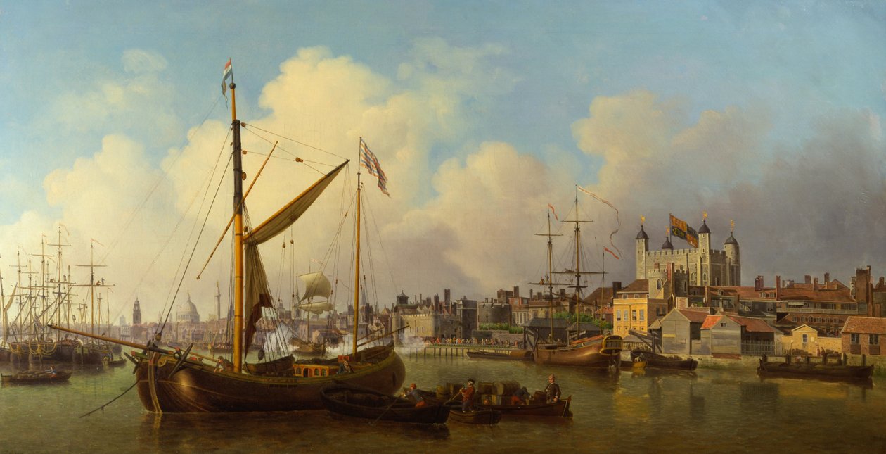 Thames ja Lontoon torni Oletettavasti kuninkaiden syntymäpäivänä tekijältä Samuel Scott