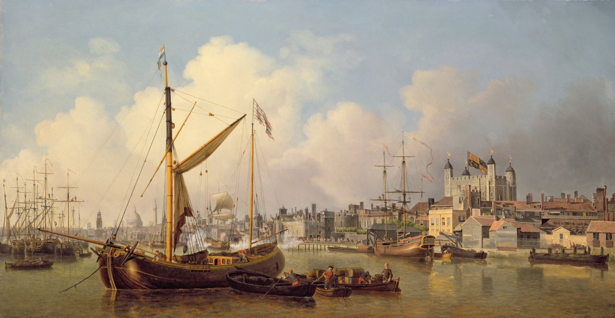 Thames ja Lontoon torni oletettavasti kuninkaan syntymäpäivänä, 1771. tekijältä Samuel Scott