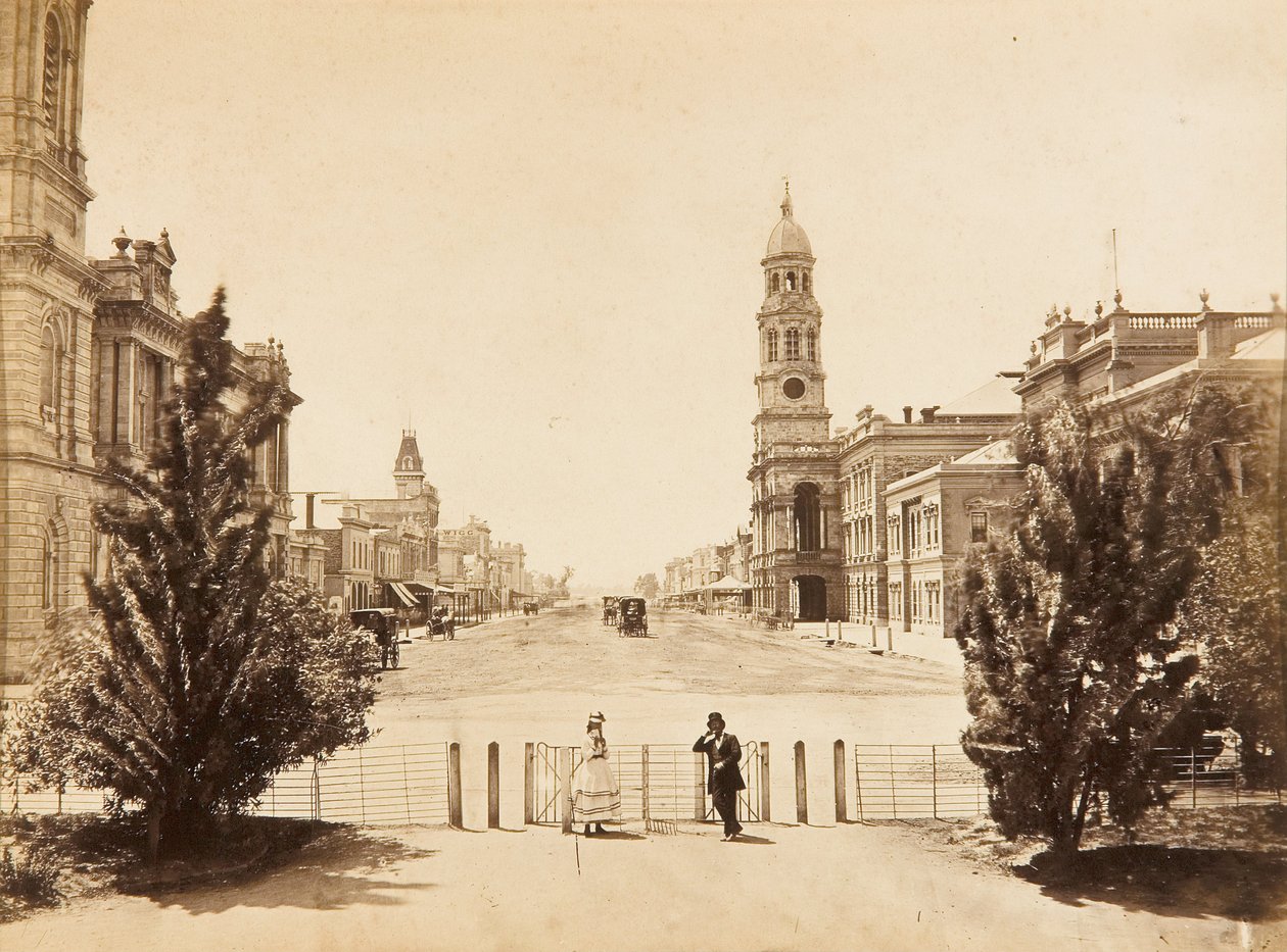 King William Street Adelaide, katsellen pohjoiseen Victoria -aukiolta tekijältä Samuel Sweet