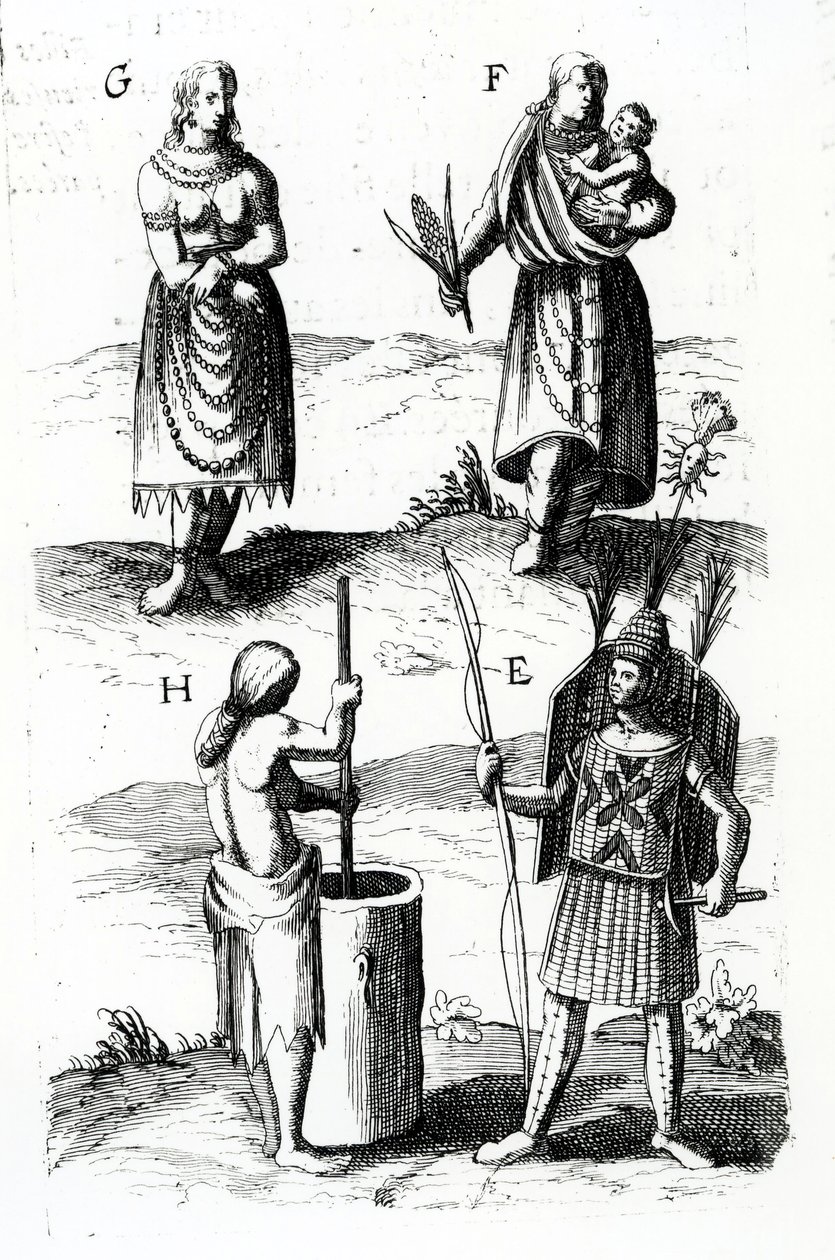 Kuvituksia Algonquin-mekosta, kaiverrus Samuel de Champlainin (n. 1574-1635) teoksesta Voyages of Sieur de Champlain, 1600-luku tekijältä Samuel de Champlain
