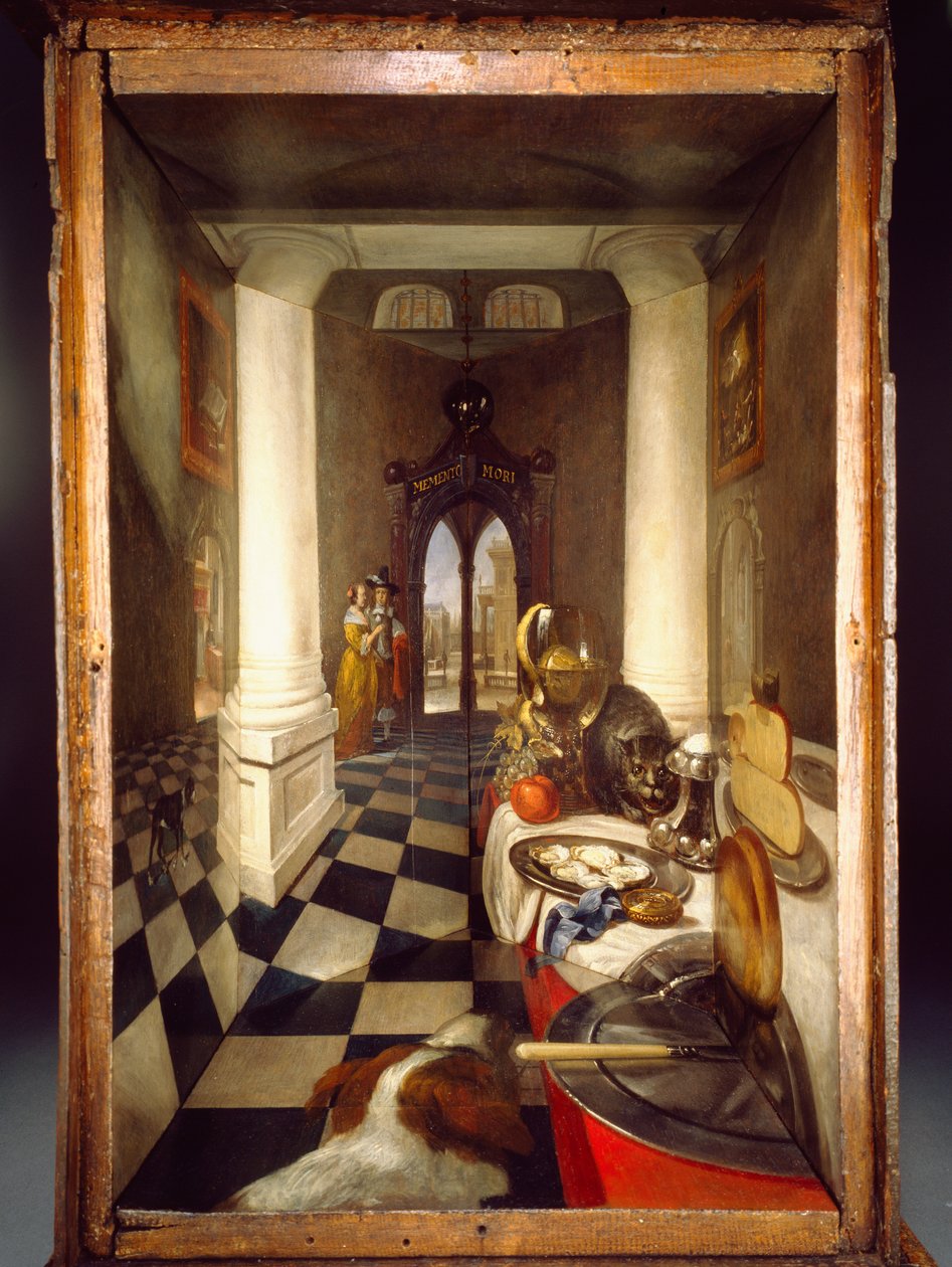 Perspektiivilaatikko hollantilaista sisustusta, 1663 (öljymaali, lasipeili ja pähkinä) tekijältä Samuel van Hoogstraten