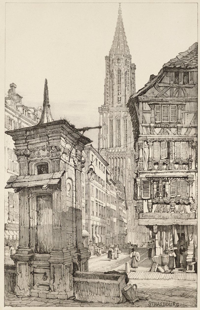 Rue Mercière ja Strasbourgin katedraalin länsirintama tekijältä Samuel (after) Prout