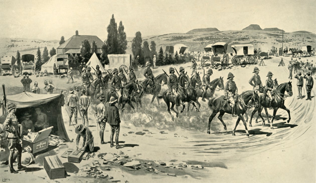 Lordi Roberts ja henkilökunta aloittavat tiedustelun Smaldeelin päämajasta, 1901. tekijältä Samuel Begg