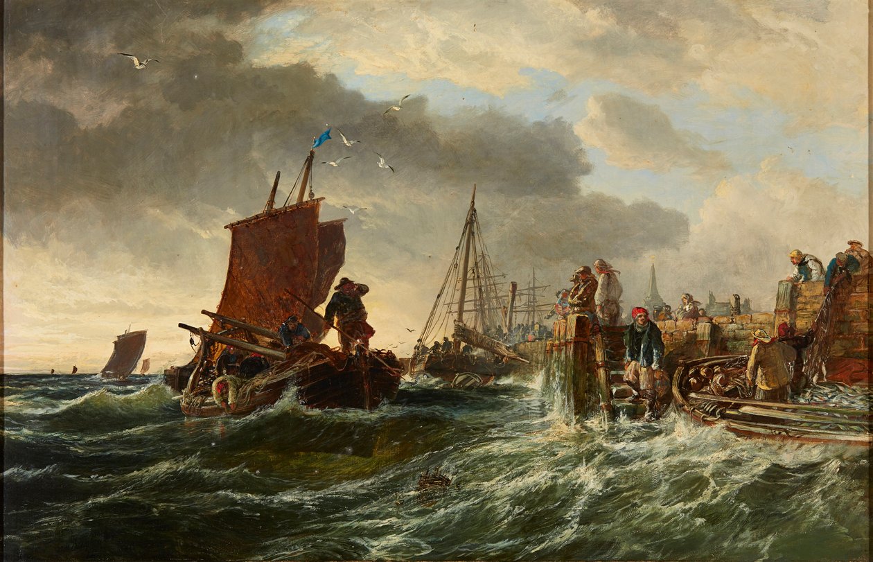 Saapuva myrsky, Newhaven Harbor (öljy kankaalle.) tekijältä Samuel Bough