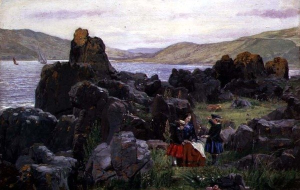 Miss Beath ja Nelly ja Tom, noin 1863 (öljy kankaalle). tekijältä Samuel Bough