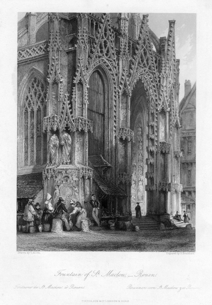 St Macloun suihkulähde, Rouen, Ranska, 1800-luku. tekijältä Samuel Bradshaw